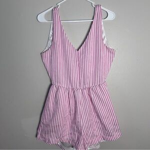 Glam Pink and White Striped Jumpsuit with V-Neckline